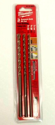 New Milwaukee 3 Pc Hammer Drill Set 5/32,3/16,1/4''- 48-20-8850- Free Shipping