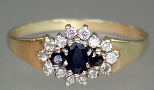 Glitzernder Vintage Estate 9K Gold Saphir Kubik Zirkonia Cluster Ring Größe 9