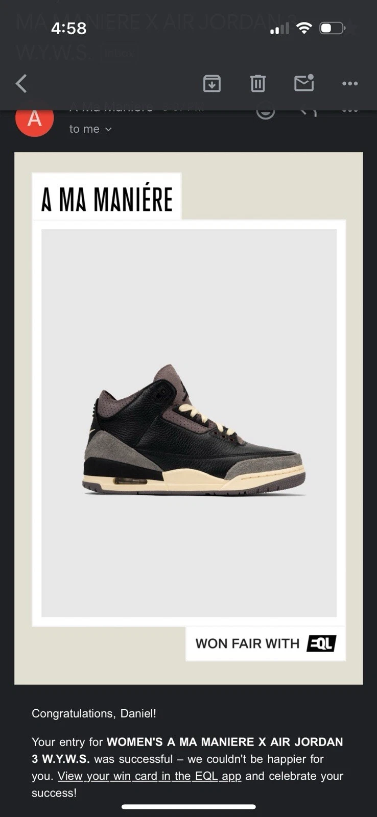 Air Jordan 3 A Ma Maniere mentre dormivi taglia 10 5 W 9 M