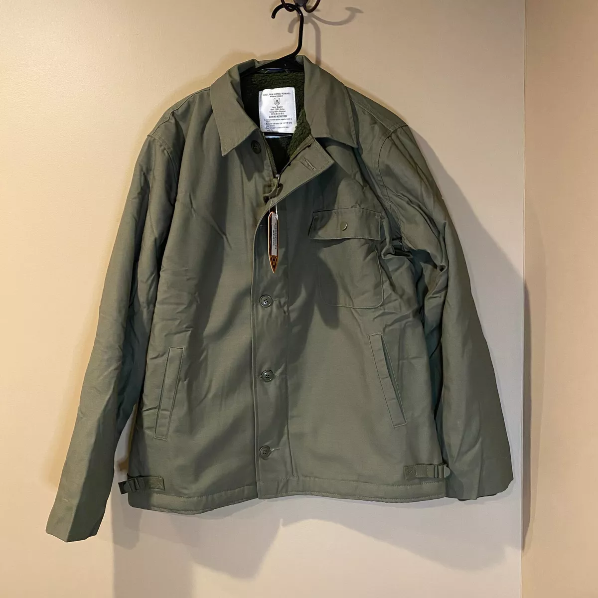 US Navy A2 Deck Jacket OD Green Cold Weather Permeable Lined, New Reproduction