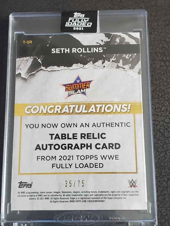 2021 WWE Topps Fully Loaded SETH ROLLINS Match Used Table Relic Auto /75 - Image 2 of 2