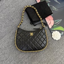 Chanel 23B Crescent Bag Hobo Bag Black Leather Gold Hardware [Duties Paid]