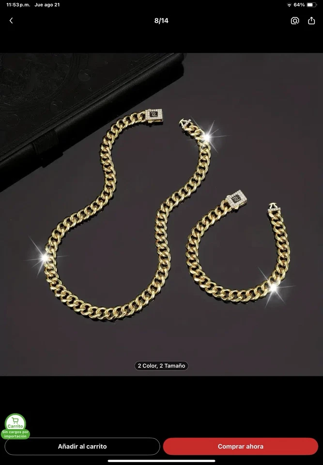 Conjunto de Joyería Estilo Hip Hop Collar y Pulsera Cadena Cubana de Moda Circonita Cúbica Foto 3 de 4