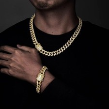 Cuban Link Chain 18-20 White Gold Plated Hip Hop Necklace For Men Bling Cz Cuban Link Chain 18-20 White Gold Plated Hip Hop Necklace For Men Bling Cz