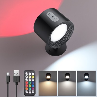 Rechargeable RGB LED Wall Light Remote Touch 360° Dimmable Bedside Bedroom