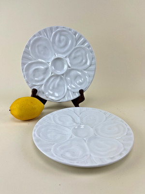 Bodum Swiss Oyster Plates Set 2 White Porcelain 9'' 6 Well Scallop Serve