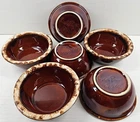 6 Hull Brown Drip Fruit Dessert Bowls Set Vintage House Garden Glazed Dishes Lot