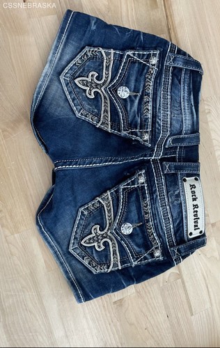 Rock Revival Blue Anais Women’s Distressed Shorts - Size 24 - Picture 4 of 9
