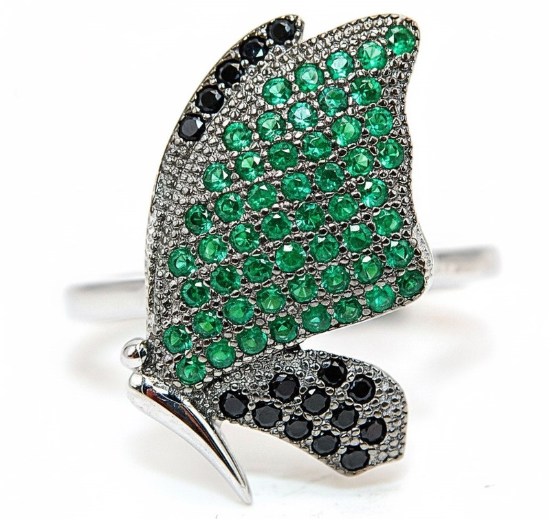 Butterfly 2CT Heat Treated Green Tourmaline 925 Sterling Silver Ring Sz 6 F8-1