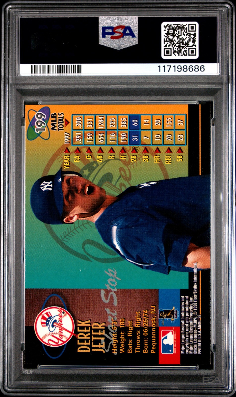 1998 METAL UNIVERSE #199 DEREK JETER PSA 9 view 3