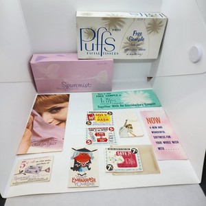 Vtg. 1961 Spunmist Beauty Lavender Tissues Box & Puffs Facial Tissues White Box