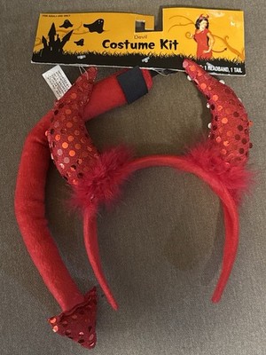 Halloween Devil Costume Set 2 Pack Includes Horns Headband And Clip-on Tail