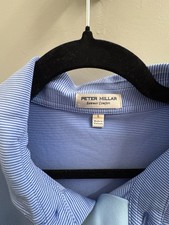 Peter Millar Summer Comfort Men's Light Blue Striped Polo Shirt L Short Sleeve