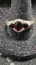 925 Sterling Silver 2.4 CT Three Stone Garnet Women's Ring Sz 9.25