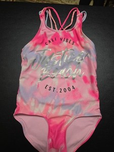 Girls Sz 7/8 Justice Bright Colored Strappy Logo 1pc Swimsuit