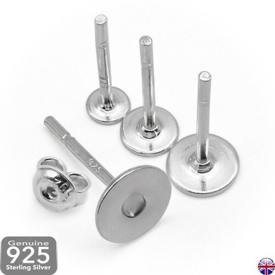 925 Sterling Silber flache Polster Ohrstecker 3 4 5 6 mm mit Schmetterlingsrücken