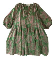 BA&SH ODEO PAISLEY GREEN PINK COTTON DRESS S Bash U.S. 8 NWT