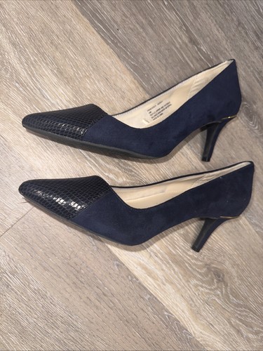 Jones New York Suede Blue Almond Toe Slip On Kitten Heel Size 10M - Picture 11 of 15