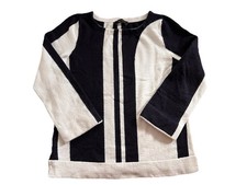 Ann Taylor size S knit sweater Navy Blue White Stripes color block wool blend
