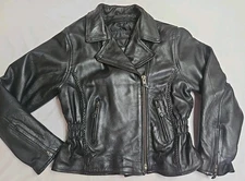 USA Bikers Dream Apparel HEAVY Black Leather Jacket Braided/Studded Zip Liner L