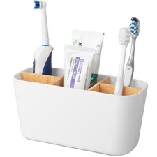 Toothbrush Holders for Bathrooms, Bamboo Tooth Brush Holder with 5 Slots Bath...