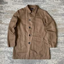 Vetra Mens Mac French Workwear Shop Jacket Rust Brown Linen Blend Medium