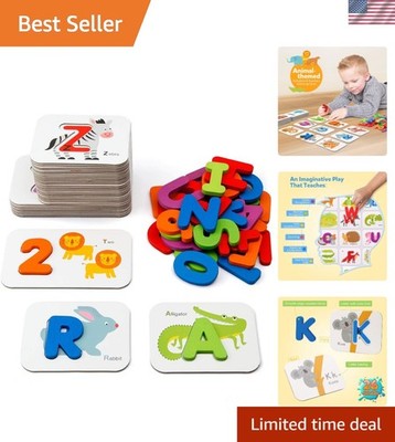 Interactive Learning Set: 36 Flashcards & 37 Wooden Blocks for Age 3+ Kids