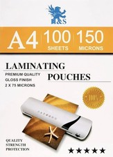H&S A4 Glossy Laminating Pouches - 100 Pack 150 Microns Premium Quality