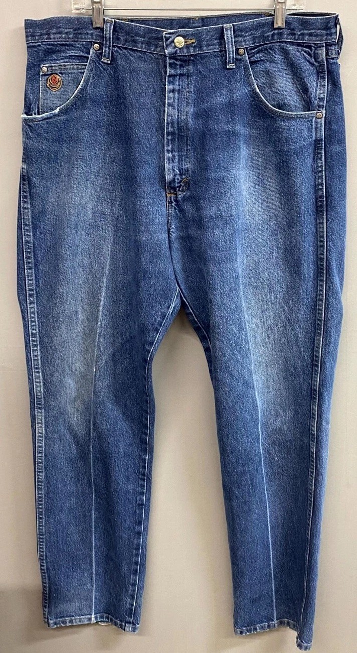 Mens 38x34 Blue Denim Relaxed Fit Tapered Leg