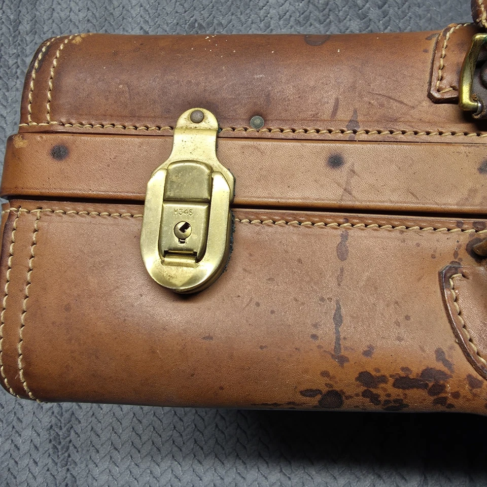 VTG Hartmann Custom Crafted Leather Suitcase Brown Brass Hardware Travel Luggage - Image 4 of 4