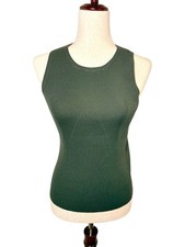 Olive Green Ribbed Knit Sleeveless Sweater Tank Minimalist Office Medium