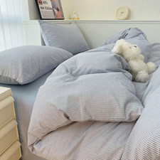 Ultra-Breathable Washed Cotton Duvet Cover Set, Queen 3-Piece Set - Fine Blue 