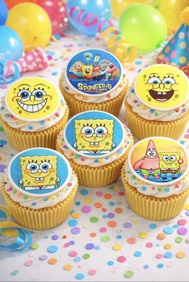 25er Set SpongeBob Essbar Cupcake Kuchen Topper Glasur Vorgeschnitten 