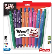 Pentel Wow Retractable Ballpoint Pens Pack of 18 Assorted Colors Triangular Grip