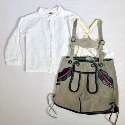 Vtg Kitz Austria Kids Toddler Lederhosen Set Real Suede Shorts Shirt Edelweiss