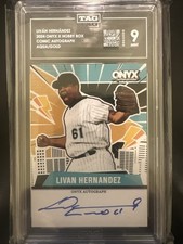2024 Livan Hernandez Onyx X Hobby Box Comic Auto Aqua/Gold Tag Mint 9