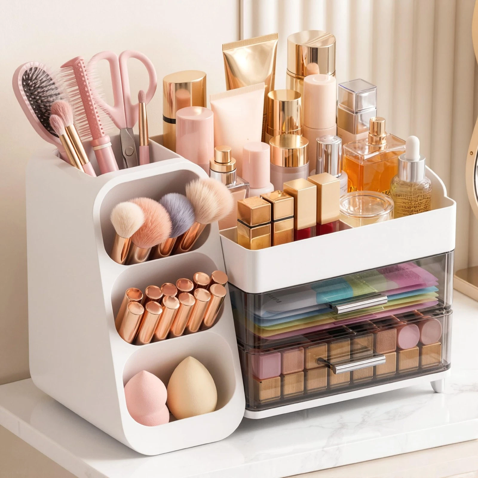 Large Capacity Makeup Organizer Countertop with Makeup Brush Holder for Vanit...