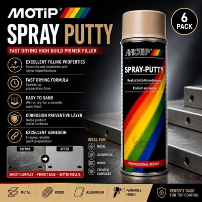 MOTIP Spray Putty 400ml x6 High Build Primer Filler Beige Grey Body Repair