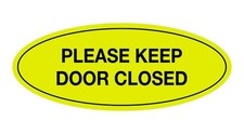 1 PC Small Oval Please Keep Door Closed Sign Yellow and Black Plastic Signage