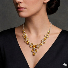 Collana Citrino Gemma Gialla Argento Sterling 925 Gioielli Successo S-18" Nuova