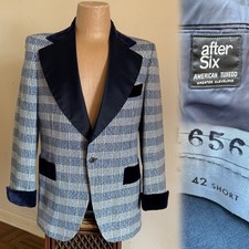 1970s Vtg After Six Metallic Plaid Tuxedo Jacket 42 S Disco Prom Velvet Dinner