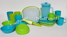 Tupperware Mini Party Play Set Plates Pitcher Bowls Mugs Cake Taker Green Aqua