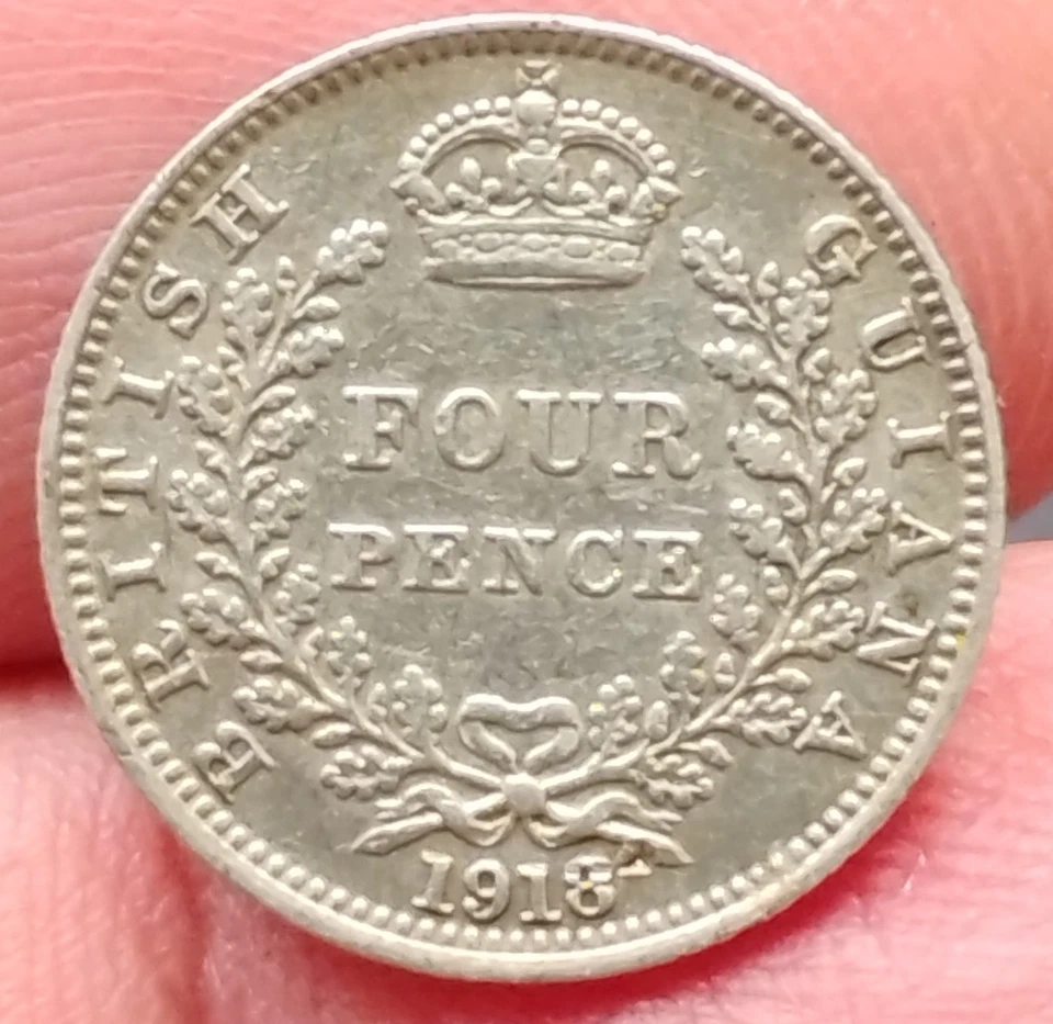 1918 British Guiana Silver Four Pence coin .Nice collectable example.Free post - Image 3 of 4