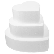 Foam Cake Dummies 3 Pack Heart Shaped 6/8/10 Inch Fake Model Polystyrene