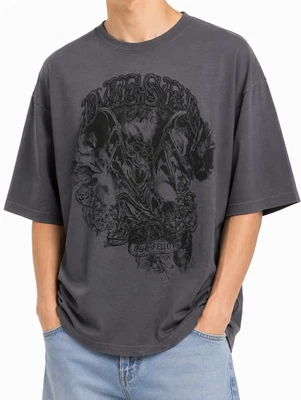 DIESEL T-Wash-Q1 T-Shirt Homme Gris M Manche Courte Oversize Logo - Photo 1/4