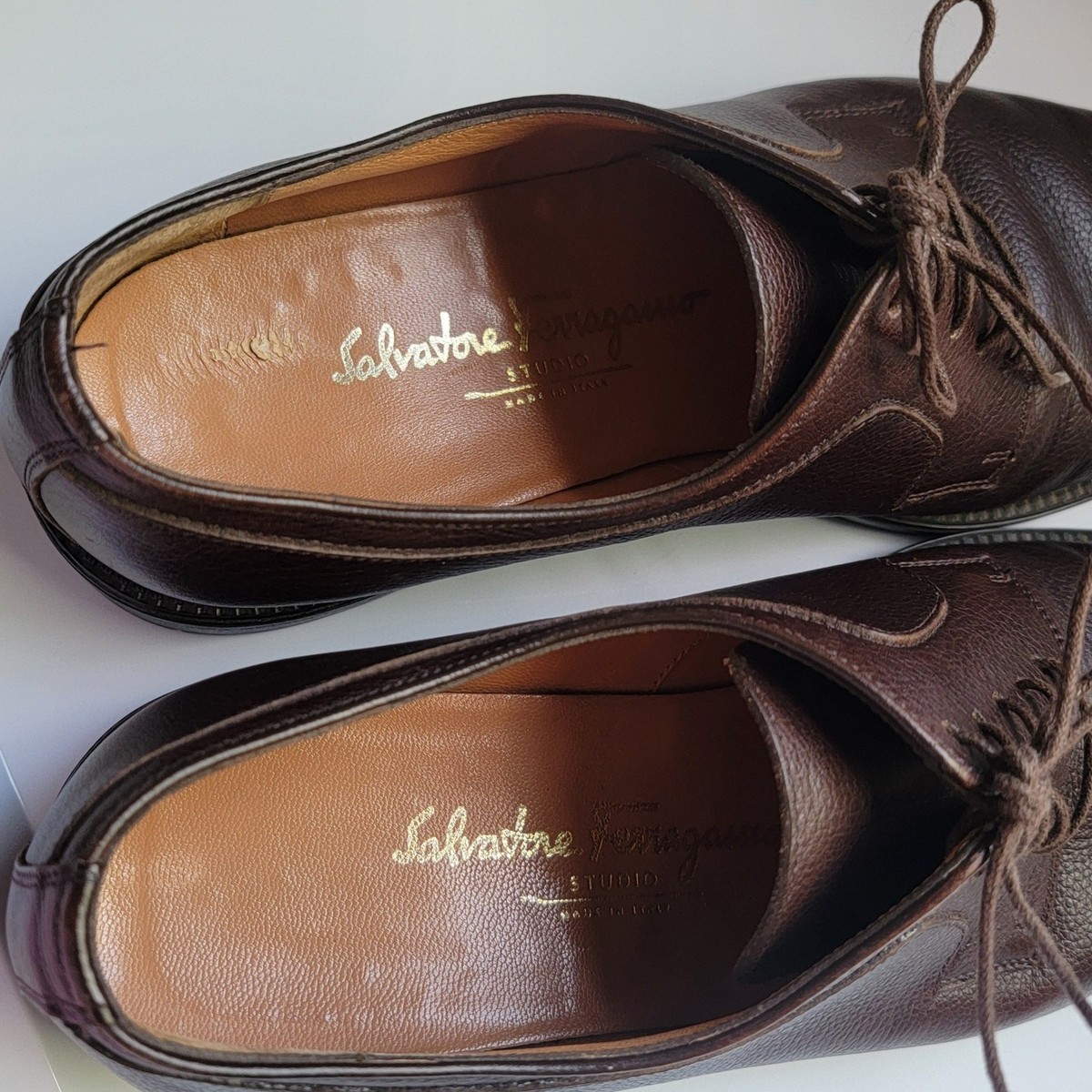 Salvatore Ferragamo Dark Brown Pebble Grain Leather Derby Dress Shoes 7D Italy Salvatore Ferragamo Derby Dress Shoes for Men for sale | eBay main image 2