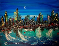 BLUE NYC    Abstract Modern Original Oil Painting  CANVAS BY KAZAV TJ7U-8