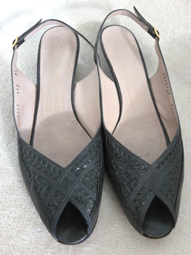 Vintage Bruno Magli Dark Gray Women's Pumps Peep Toe Slingback Italy sz 9.5