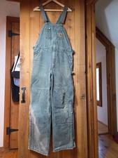 Vtg Carhartt Moss Green Double Knee Quilt Lined Bib Overalls