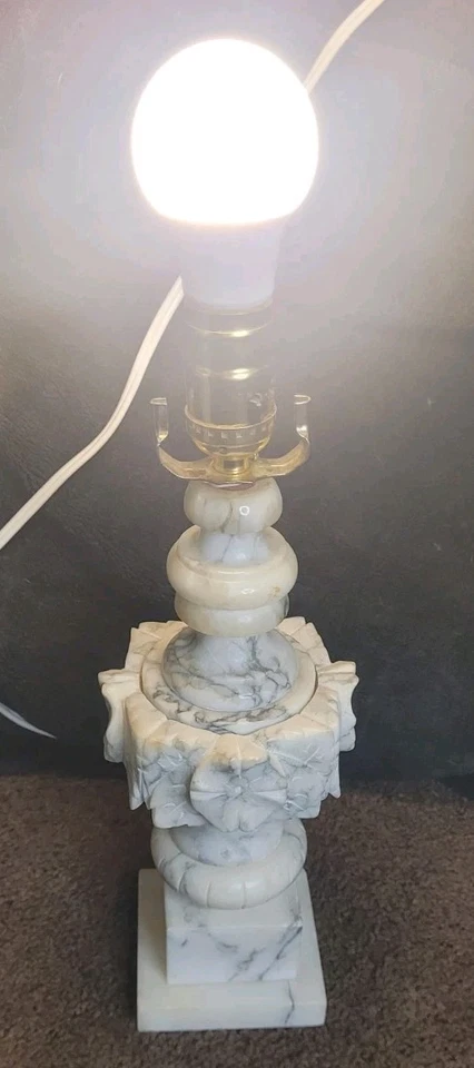 Vintage Italian Marble Alabaster Urn Table Lamp Neoclassical Carved Stone Flower - Image 2 of 4